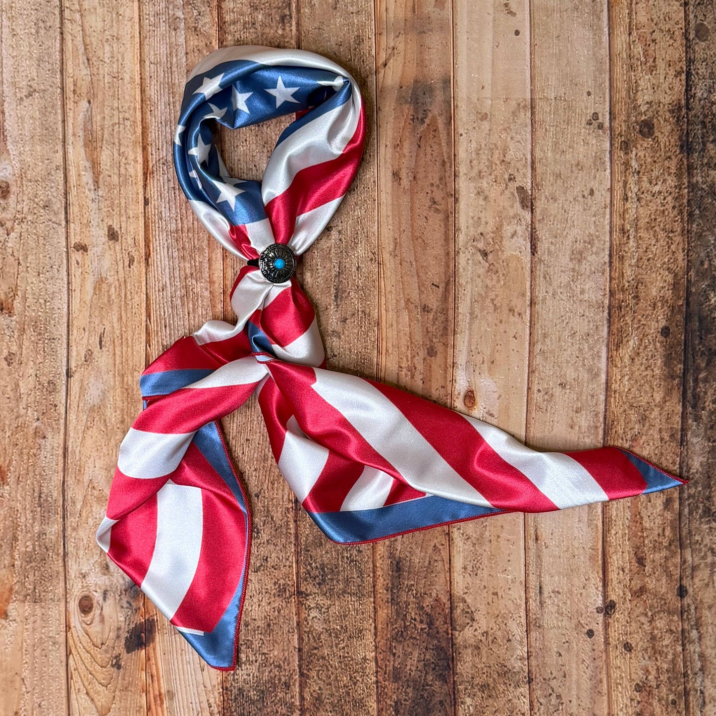 AMERICAN FLAG PRINT SILK WILD RAG 31X31 - Blue/Ivory/Red