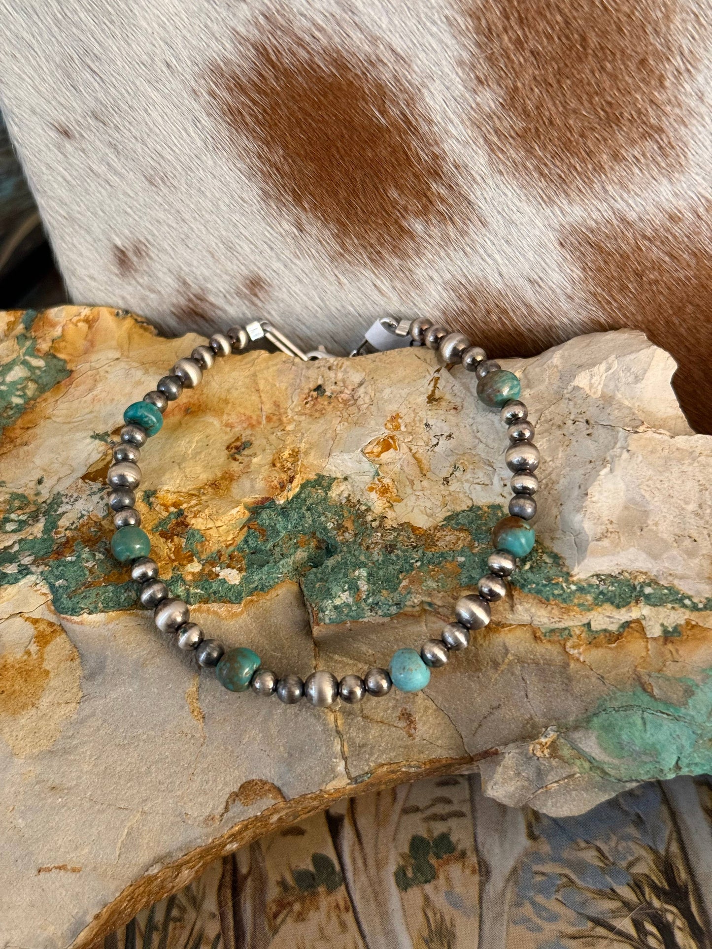Z Bars Jewelry - #204- Sterling Pearl & Turquoise Bracelet - Stretch