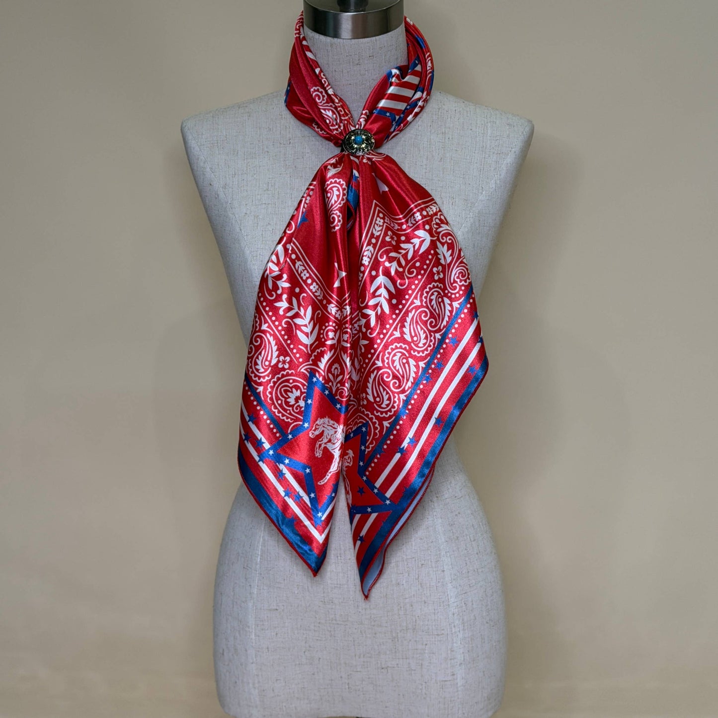 AMERICAN COWBOY PAISLEY PRINT WILD RAG 36X36 - Red/Ivory/Blue