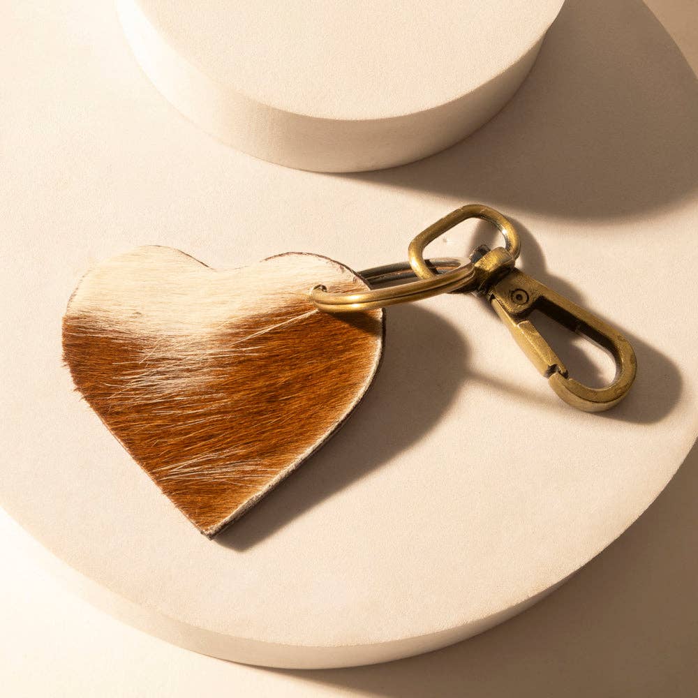 Myra Bag - Studded Heart Western Key Fob in brown with handtooled detail - Brown