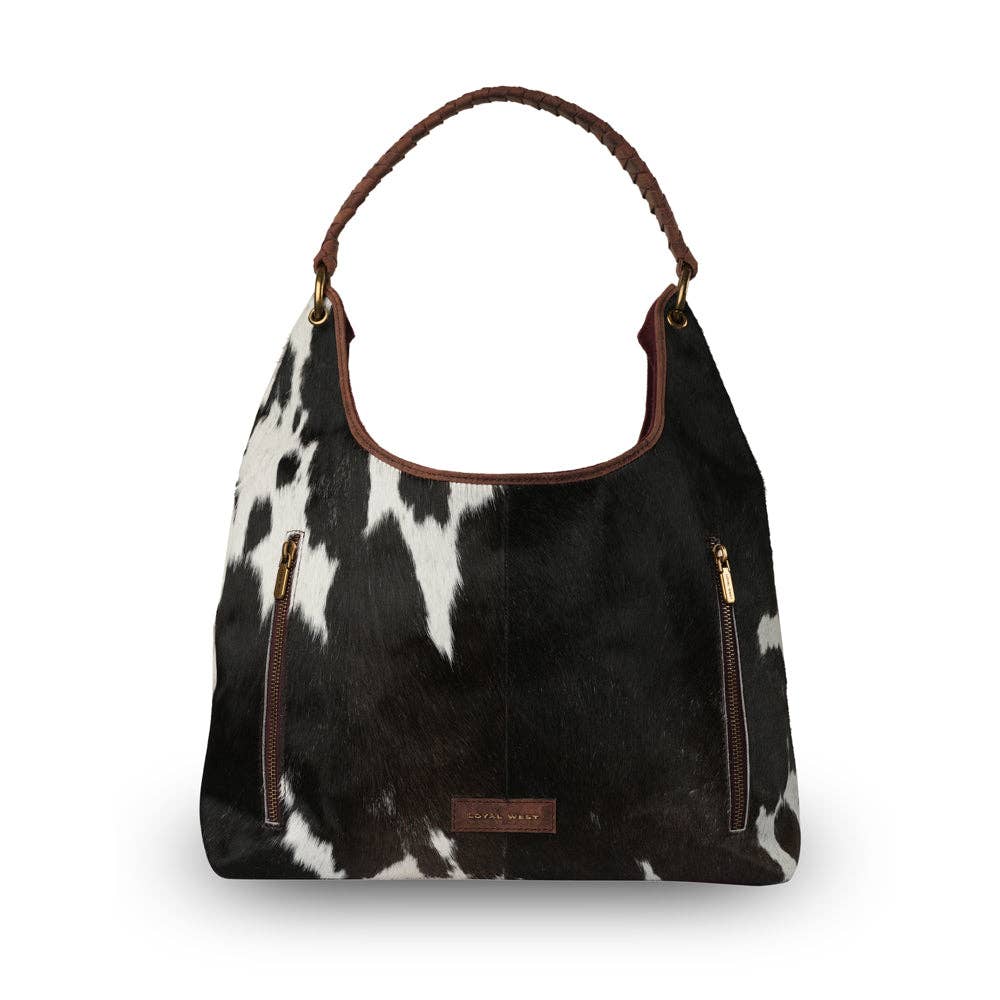 Myra Bag - LW Large Purse - Black & White Cowhide With Oiled Ruby Leather - Black & White