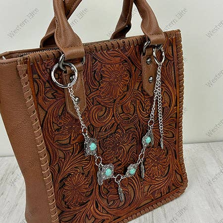 Western Elite Jewelry - PC260418-12 12'' Silver metal chain with feather charms Purse chain