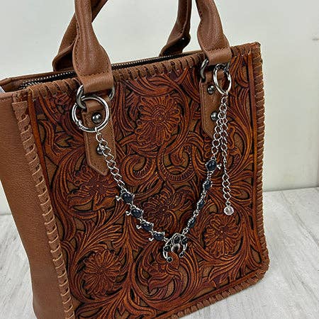 Western Elite Jewelry - PC260418-14 12'' Silver metal chain with black turquoise stone squash blossom charms Purse chain