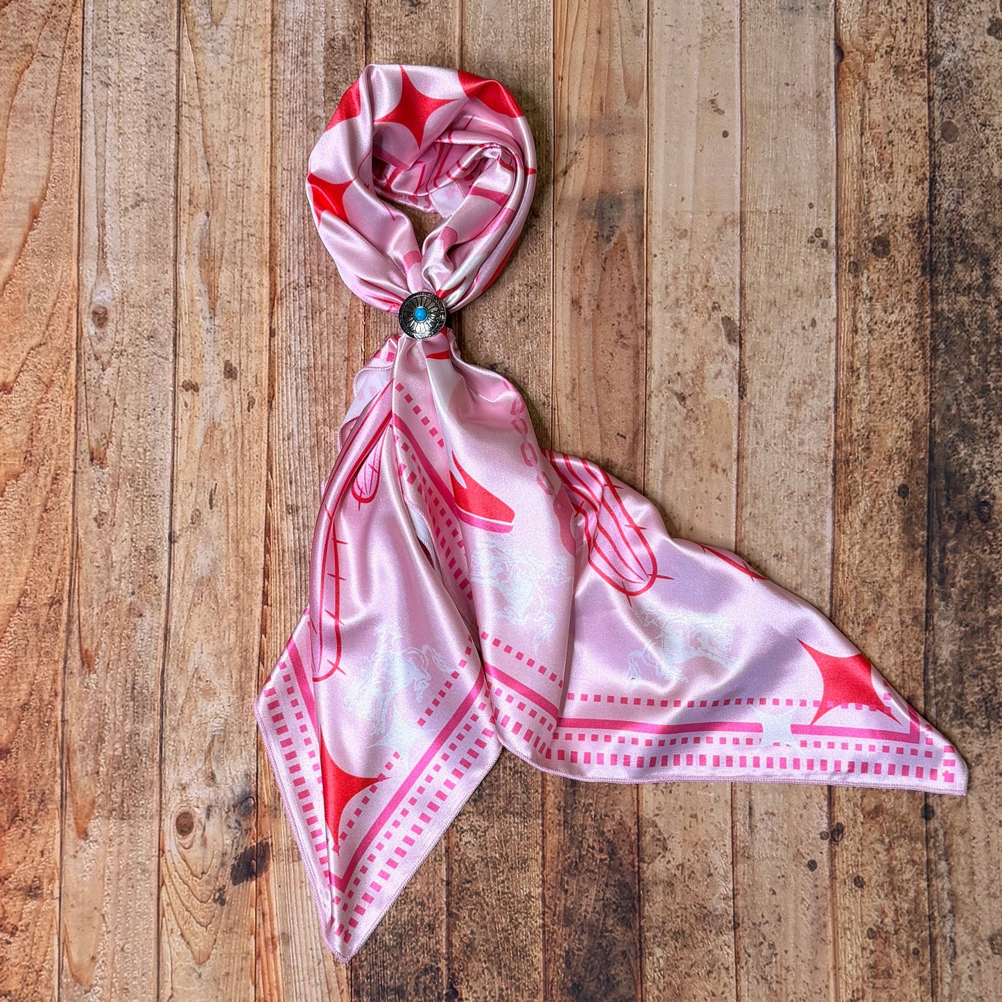 WESTERN BOOTS PRINT SILK WILD RAG 36X36 - Pink/Red