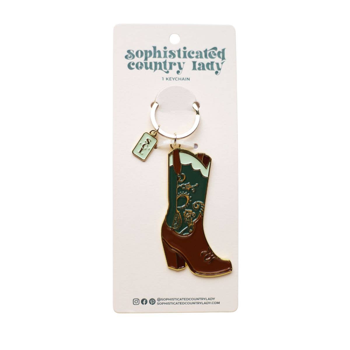 Sophisticated Country Lady - Emerald Paisley Cowgirl Boot Lil Lady Enamel Keychain