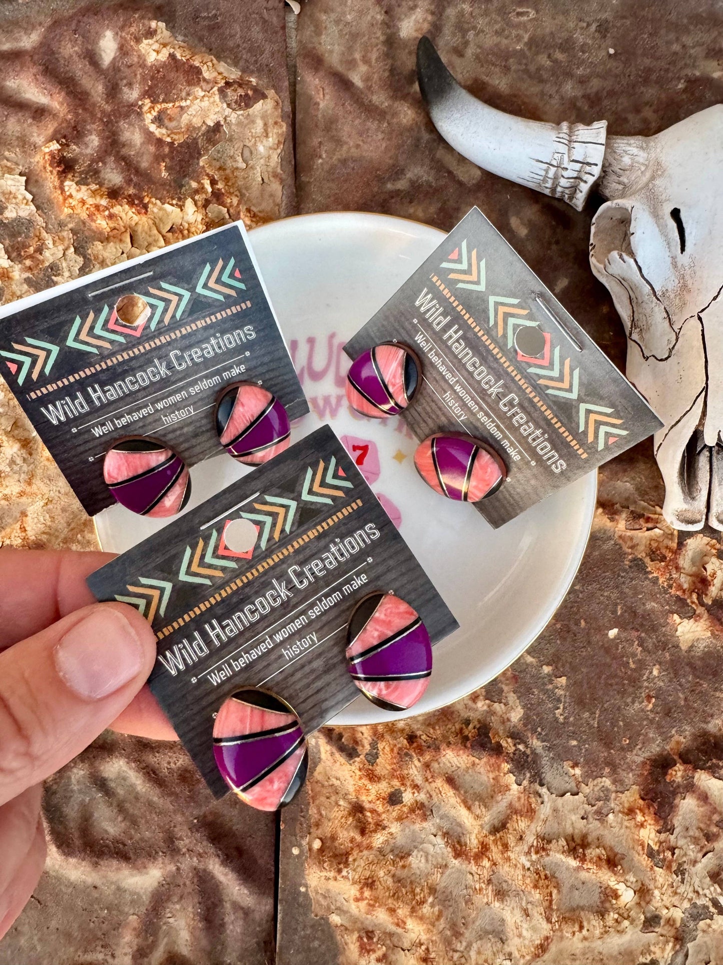 Wild Hancock Creations - Western Inlay Stud Earrings/Boho Coral Earrings/southwestern