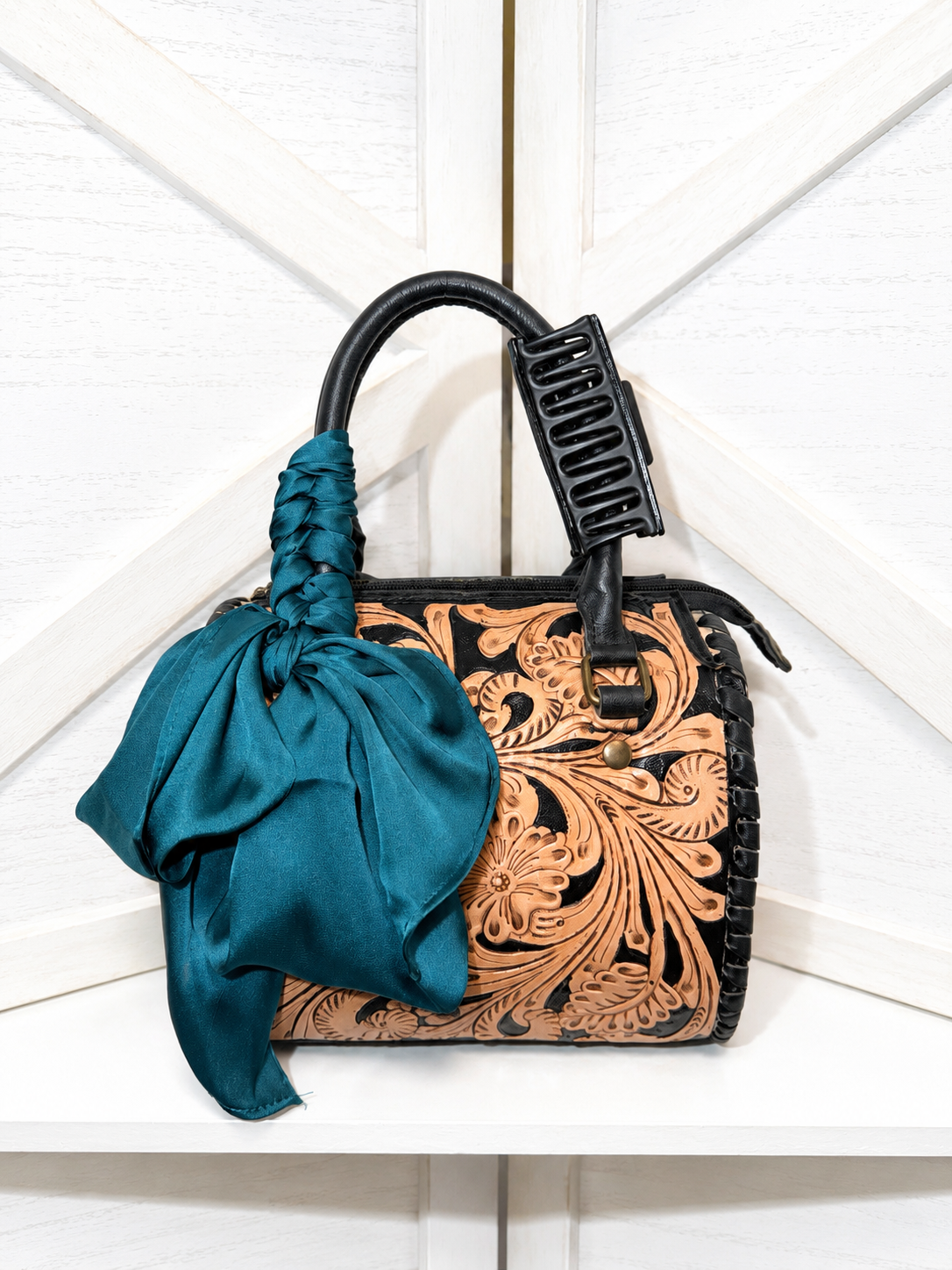 Turquoise twilight small speeding handbag with Wild Rags and clip included