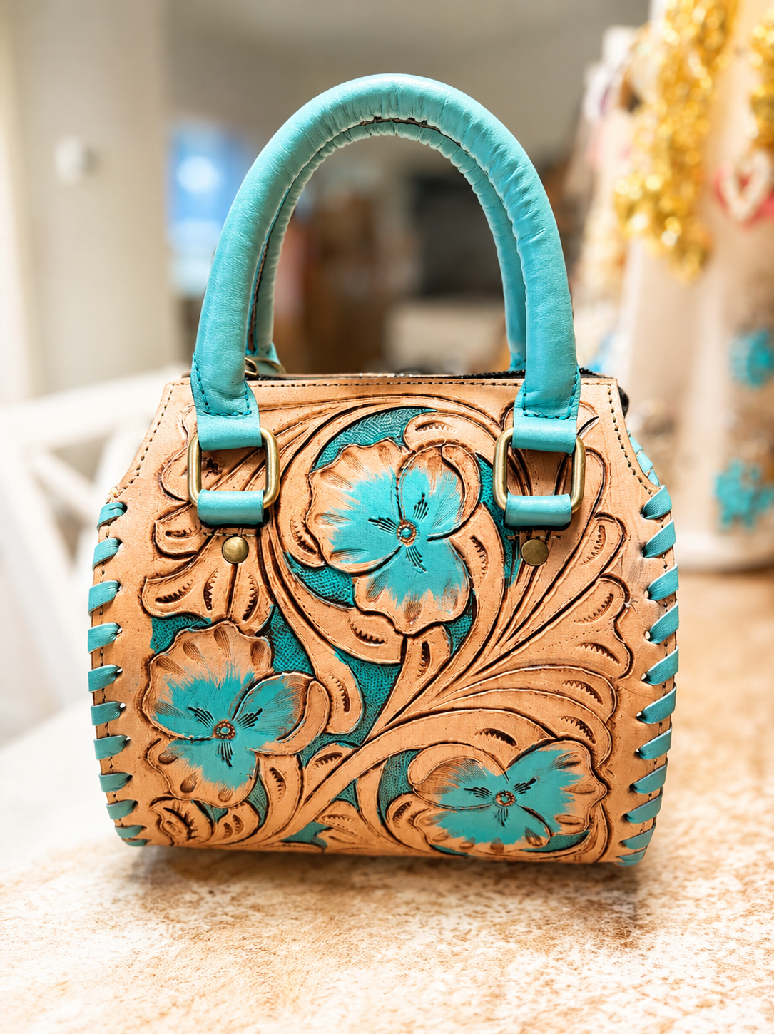 Desert bloom, small speedy handbag with Crossbody strap