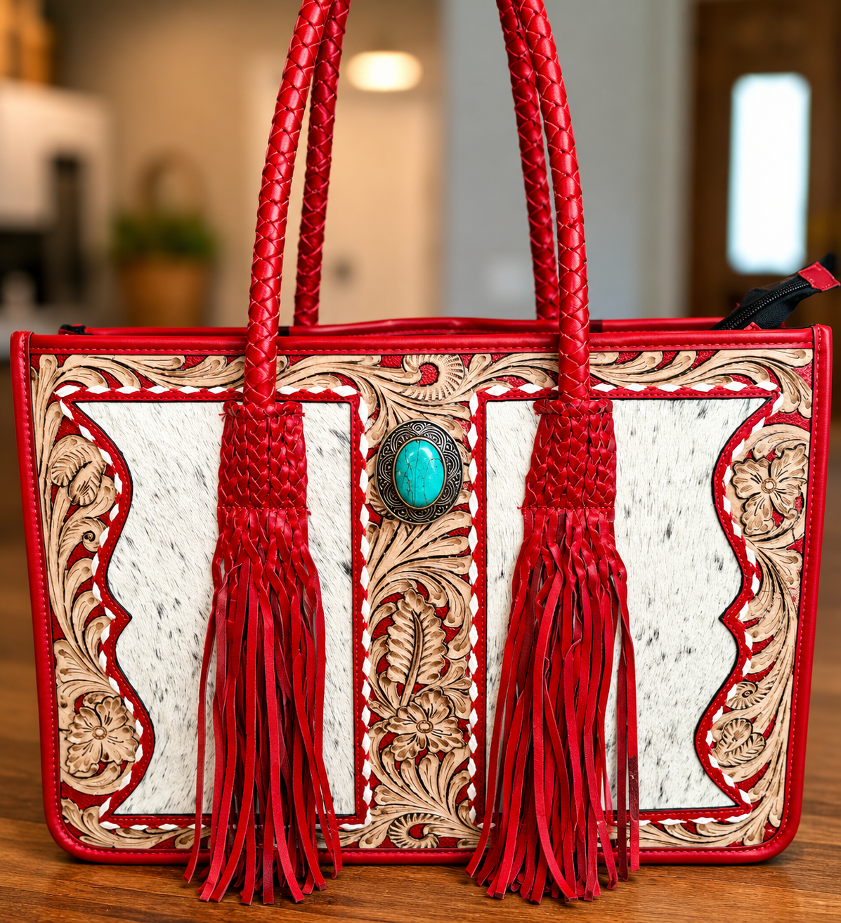 Ranch Rose 🌹 cowhide, tool, leather tote. CC!
