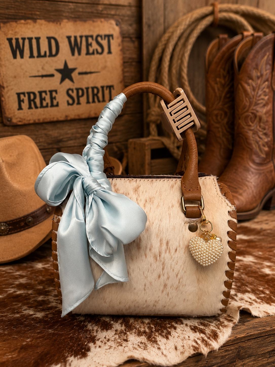 Carolina Sky small cowhide speedy handbag with accessories included!