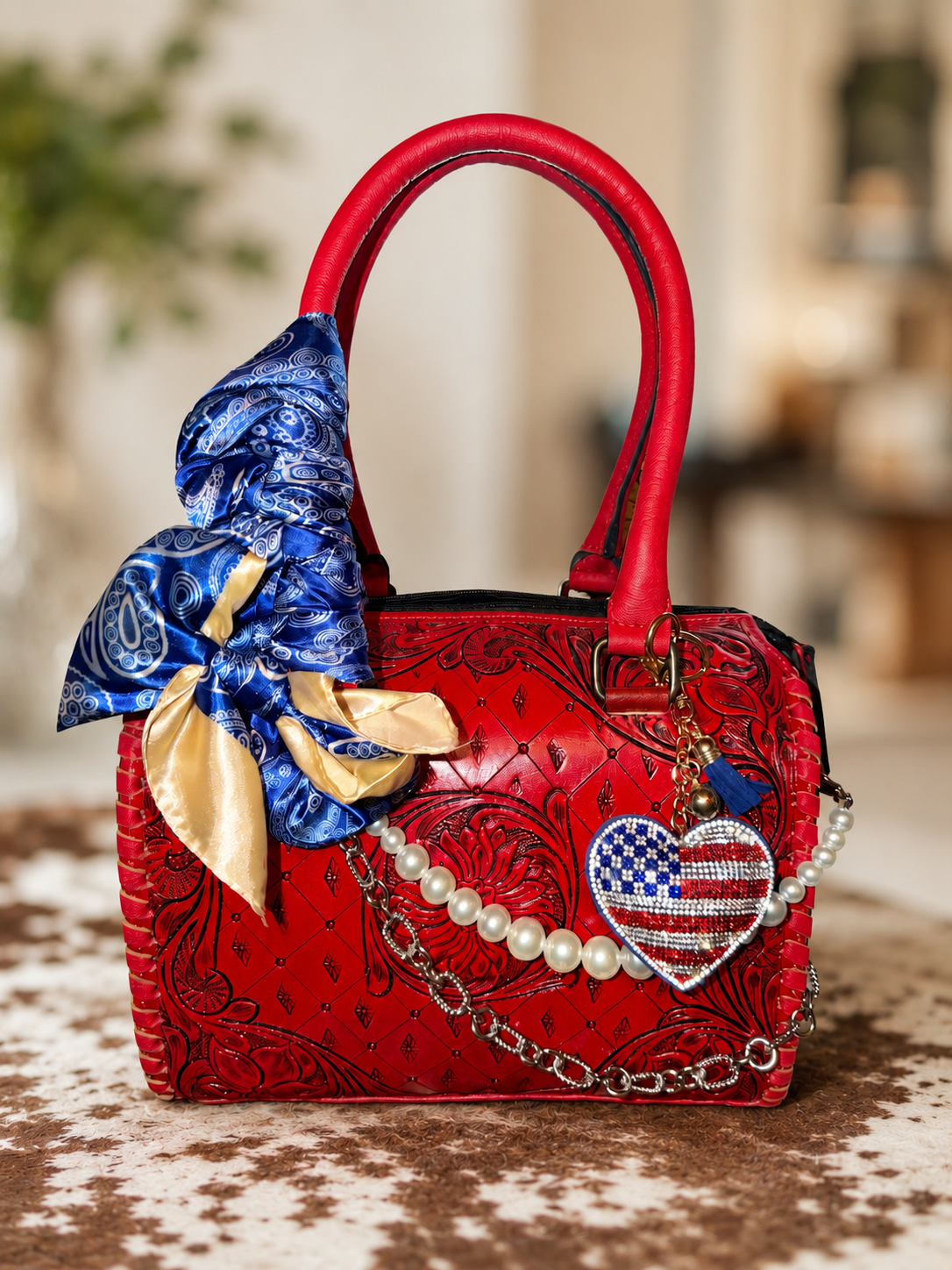 Liberty Bell medium cowhide speedy with four piece accessory set included