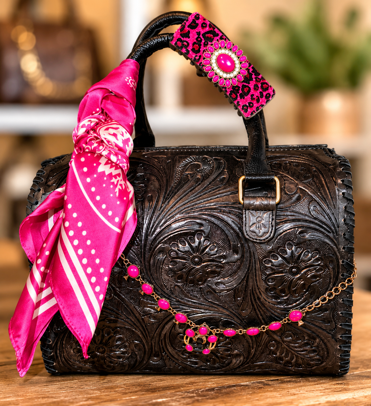 Neon Lights medium speedy dressed in a bougie bundle! Color is metallic black..
