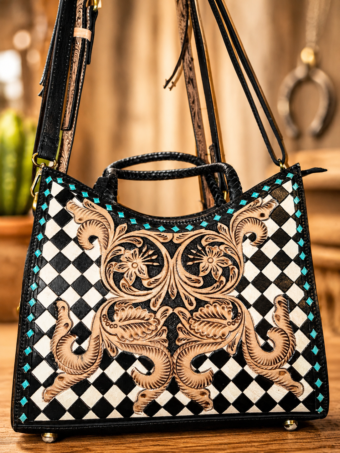Queen of the arena handbag/ shoulder- crossbody! Hand painted with tooled leather and braided handles