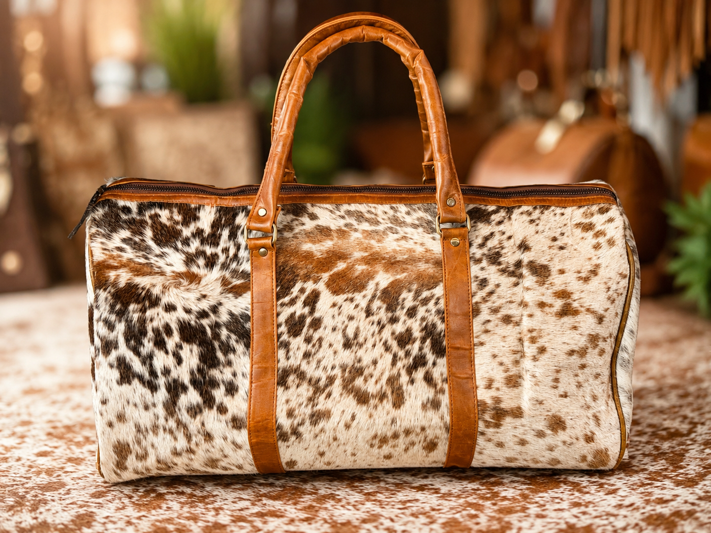 )
š Cowboy Trail Large cowhide duffle!