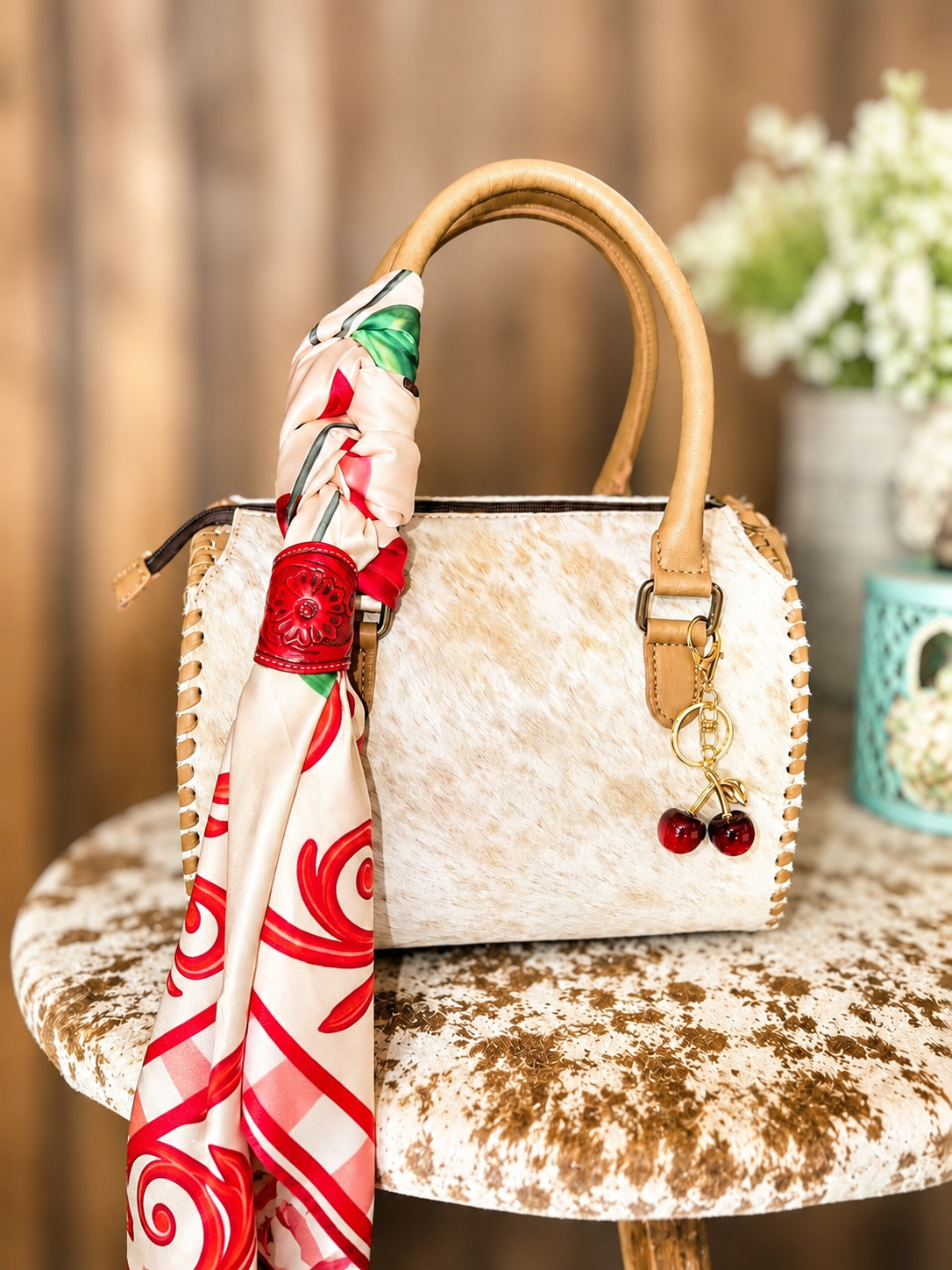 Cherry baby medium cowhide speedy with accessory set included