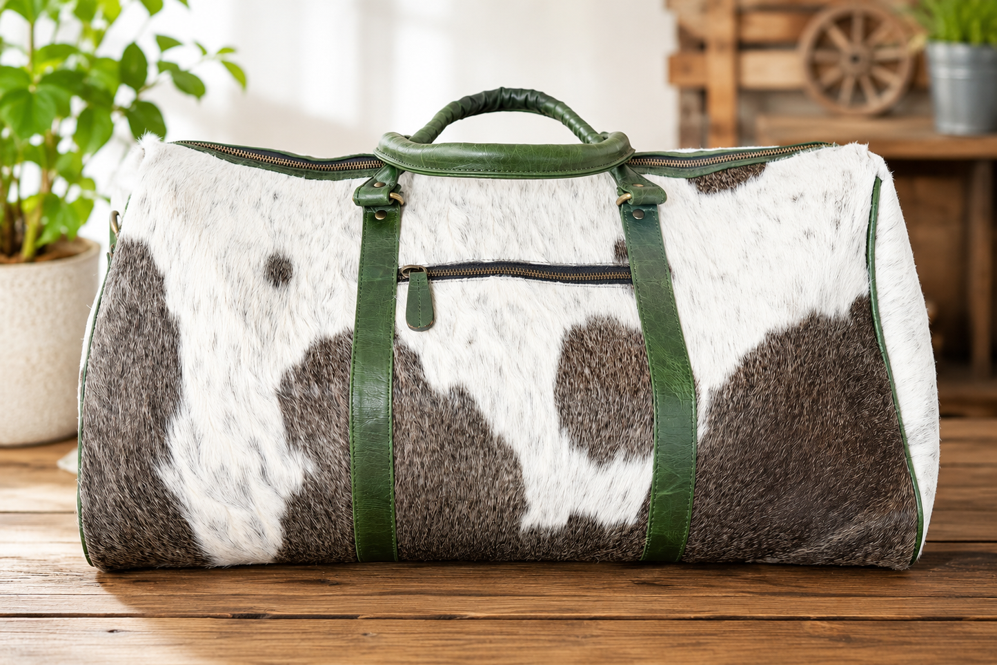 XL cowhide duffle travel bag with crossbody strap!