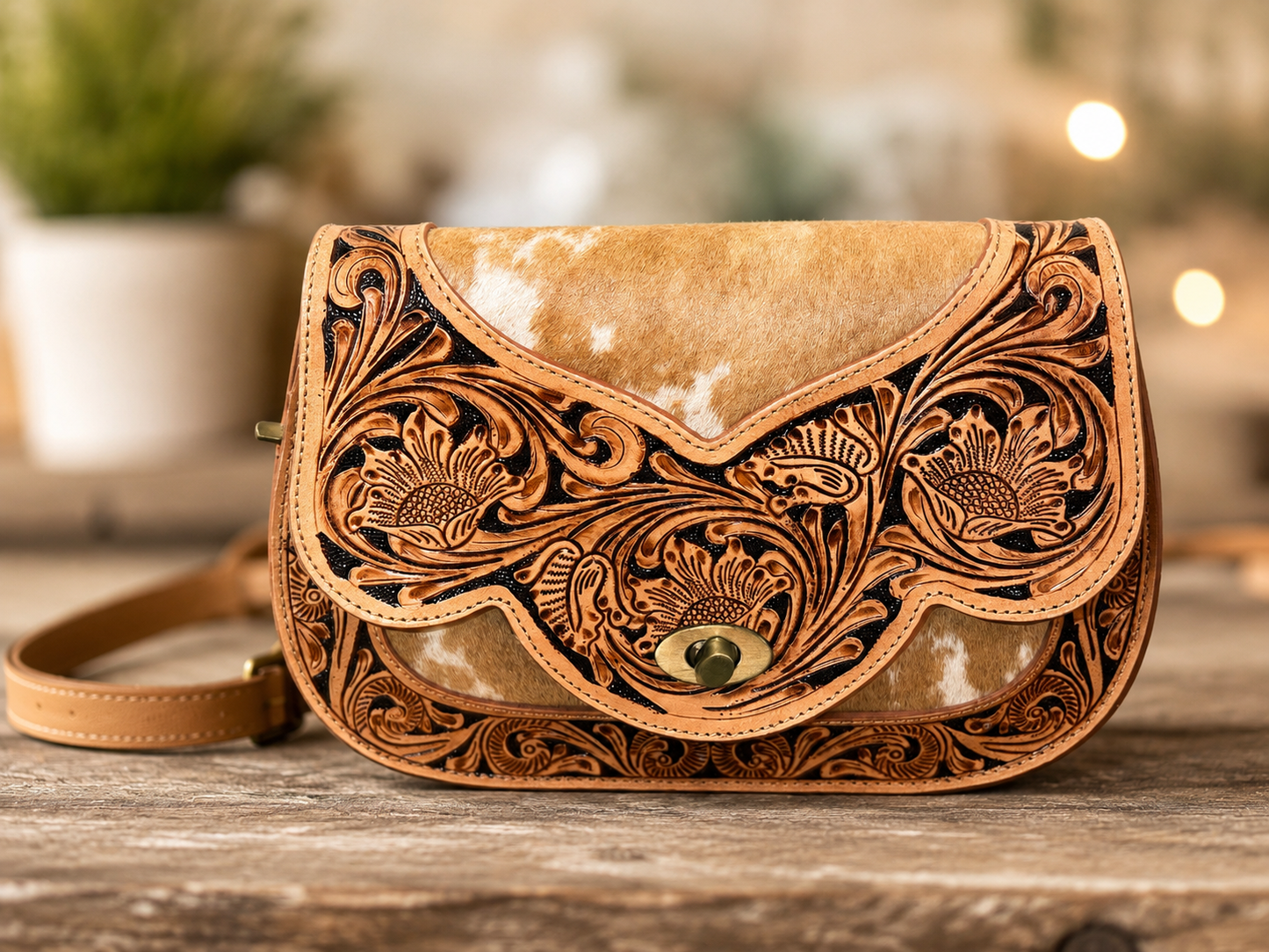 Carmel sunset cowhide/ tolled leather crossbody bag!