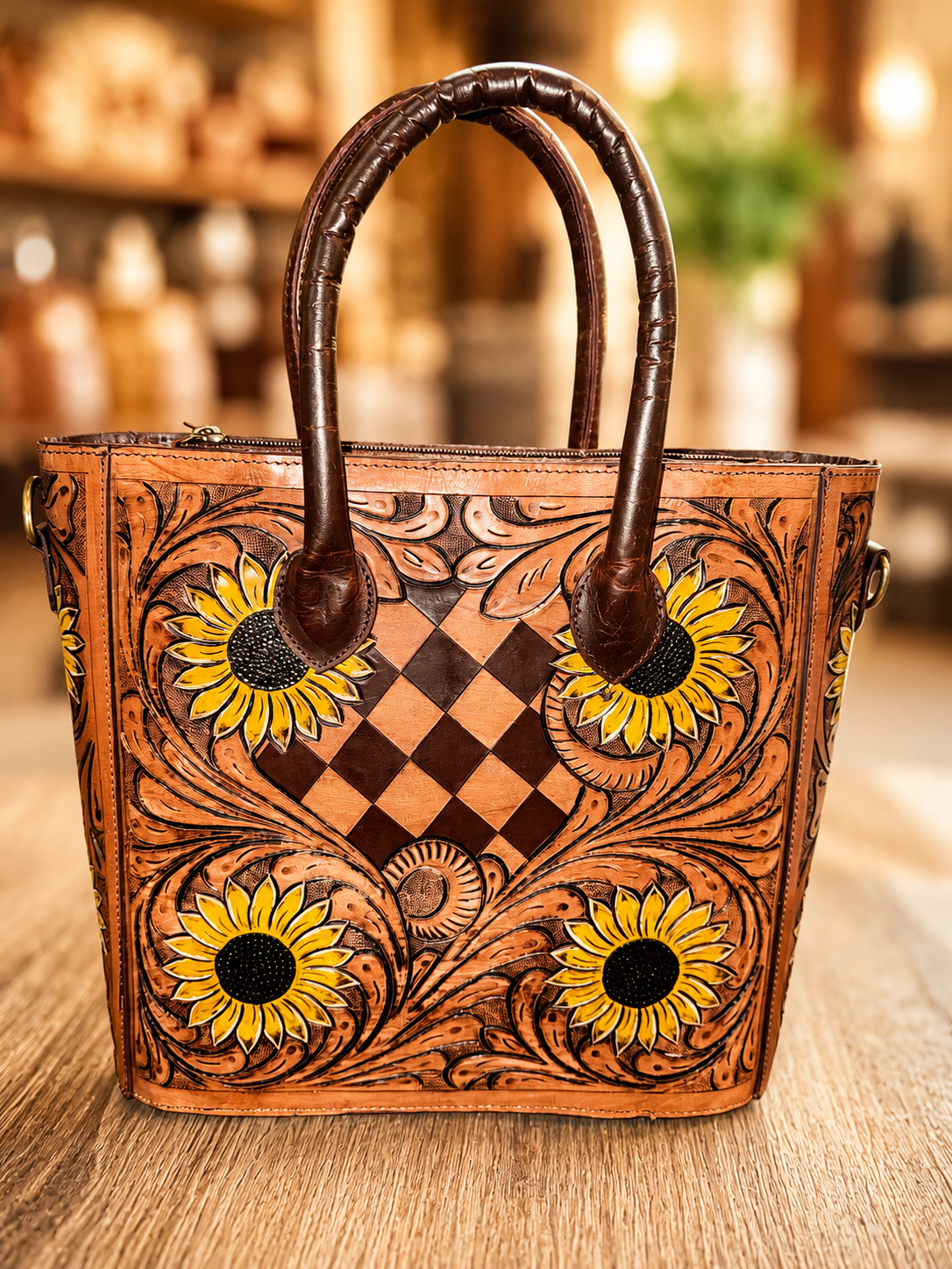 Sunflower Serenade tooled leather CC tote with matching strap!