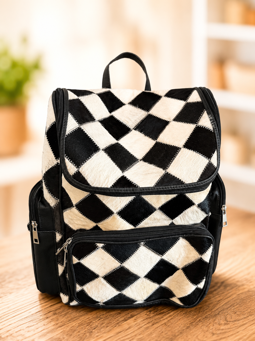 Large Cowhide Checkered Backpack
