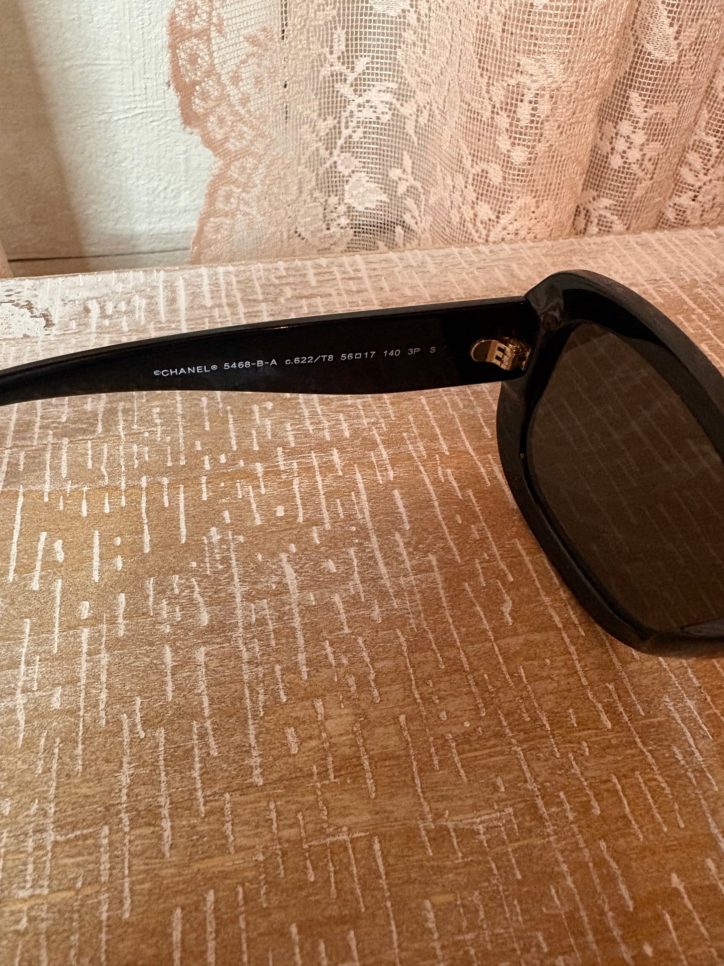 Chanel Black Acetate Sunglasses w/ Gold Tone Interlocking CC Logo