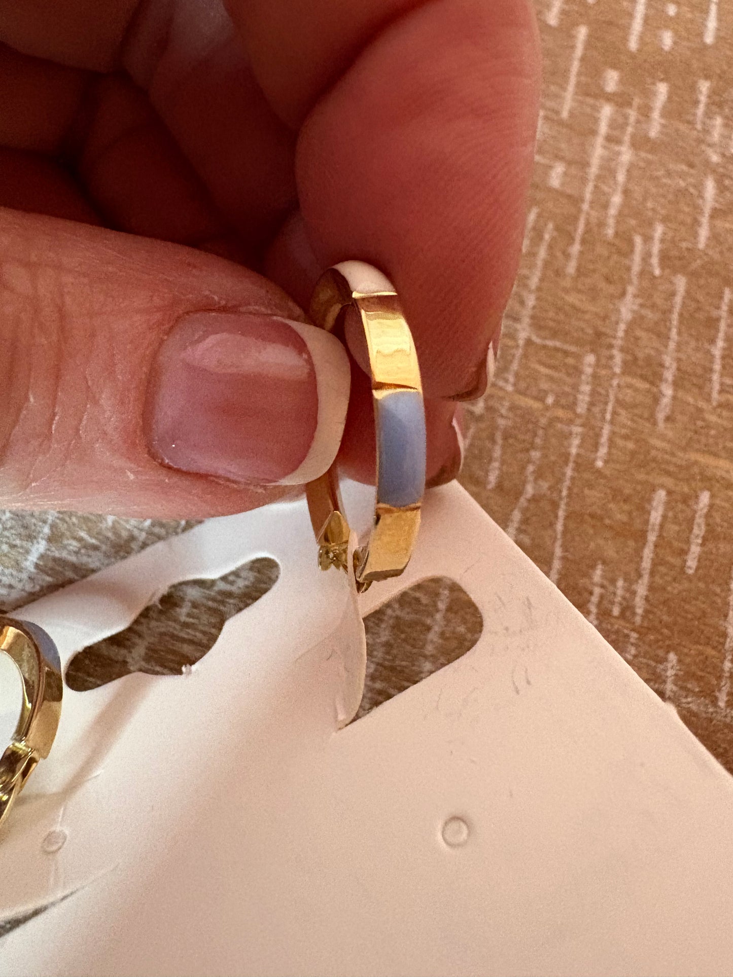 14K Solid Gold Hoops w/ Blue & White Enamel Accents