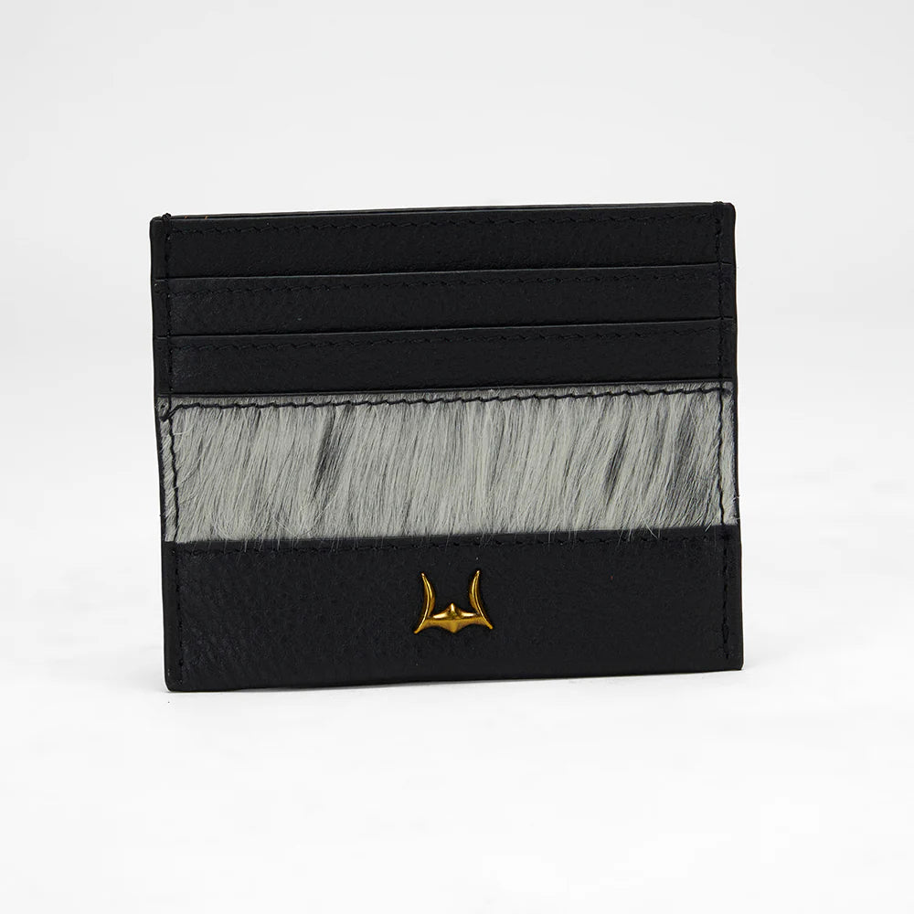 Loyal West Shell Card Holder In Black & White Cowhide