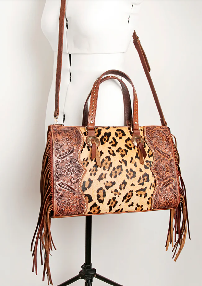 American Darling Tote Hair On Hand Tooled Genuine Western Leather Women Bag
