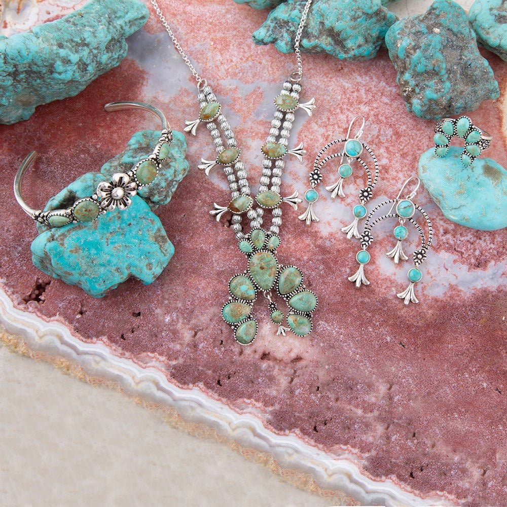 Barse Jewelry - Floral Blue Turquoise and Silver Cuff Bracelet