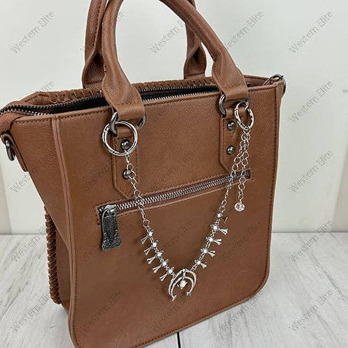 Western Elite Jewelry - PC260629-12 Silver metal chain with white stone squash blossom adjustable Purse chain