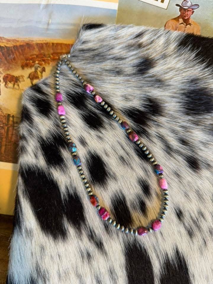 Z Bars Jewelry - #130 Pink Dahlia with Sterling Silver Pearls - 18"