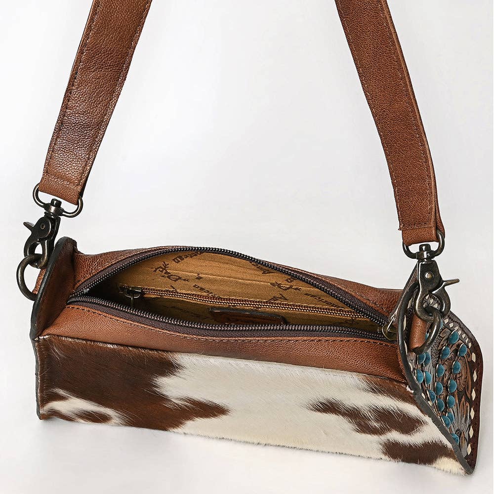 LS Western - Wallet Bag Hand-Tooled Genuine Leather Turquoise Accent - ADBG1698