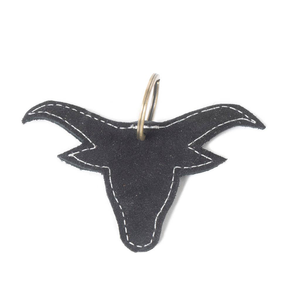 Myra Bag - Longhorn Charm Leather Key Fob in Black