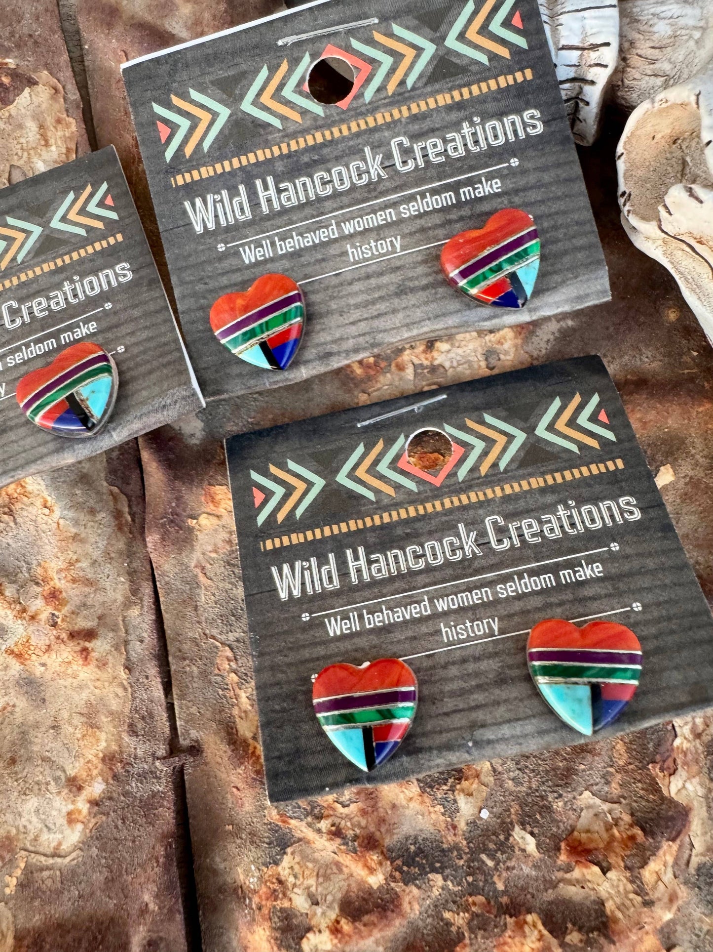 Wild Hancock Creations - Inlay Heart Stud Earrings/Southwestern Stud Earrings/Hearts