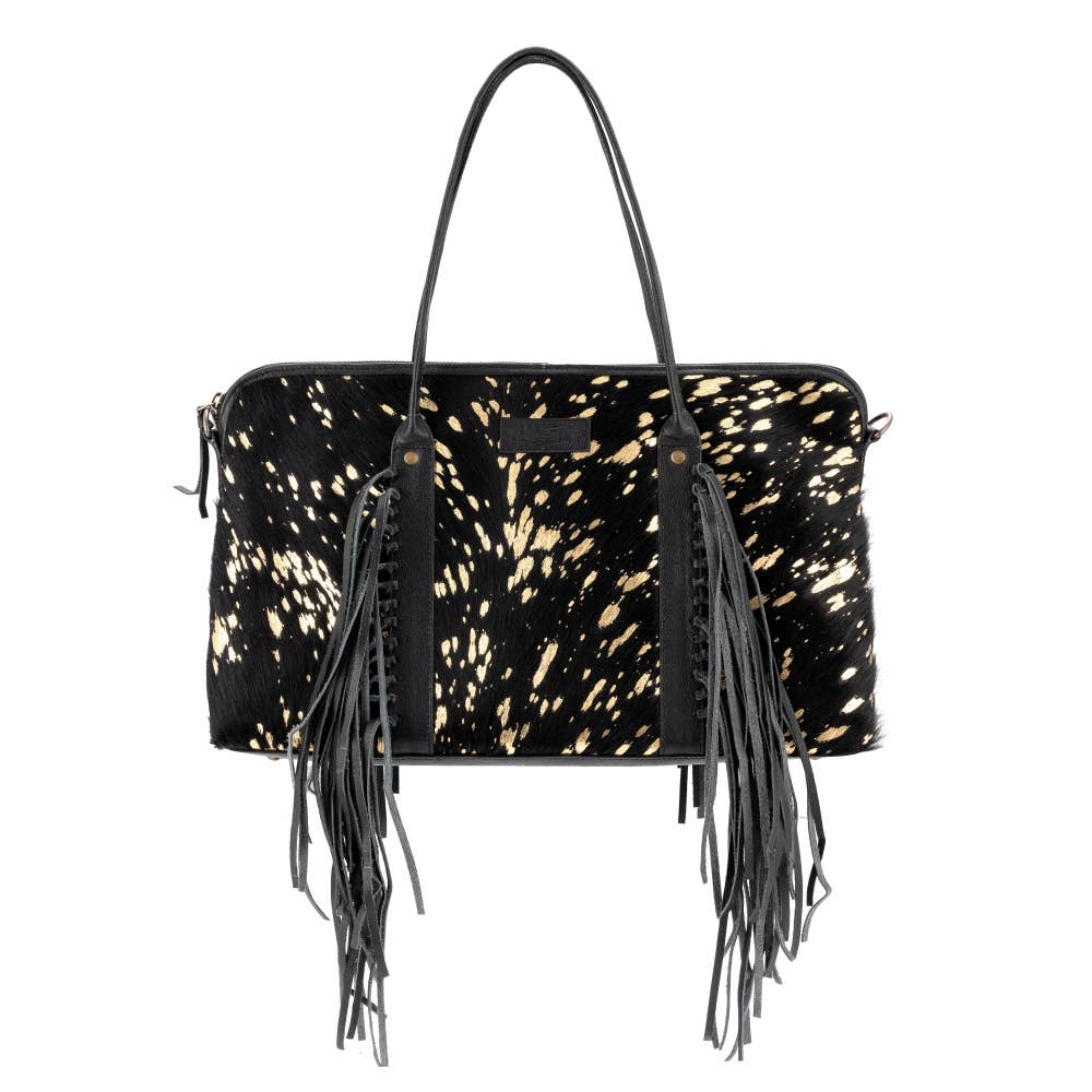 Full Grain Leather & Acid Wash Cowhide Mini Duffle - Women's - Tan / Gold