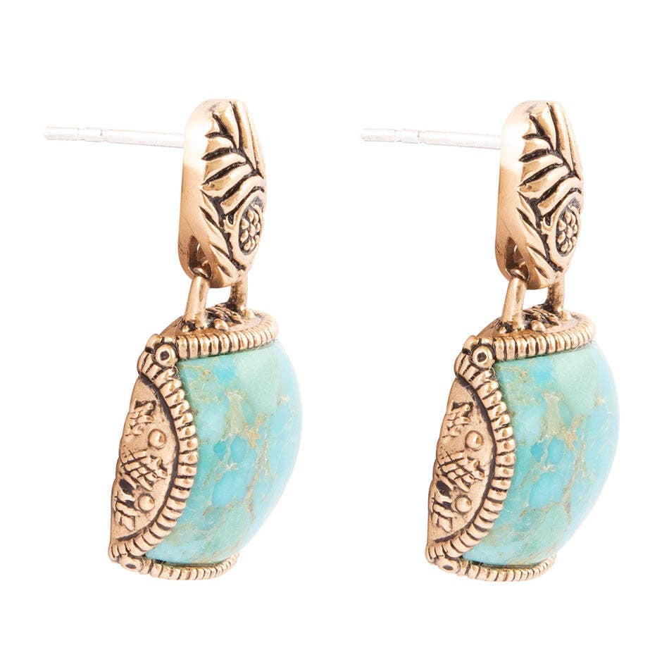 Barse Jewelry - Carved Blue Turquoise Golden Earrings