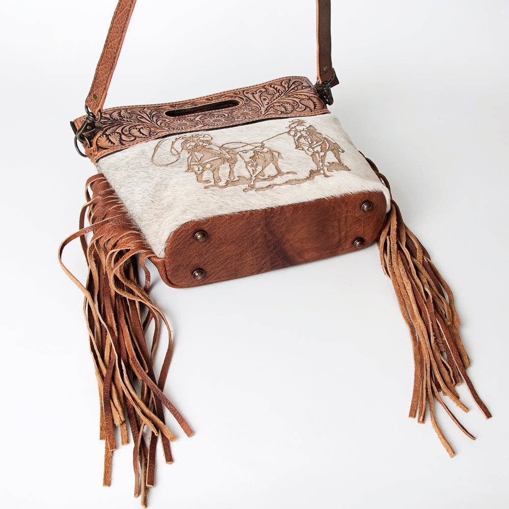 LS Western - LC-ADBGS146 Western Crossbody Bag - Tooled Leather & Hair-On Hide - ADBGS146AR