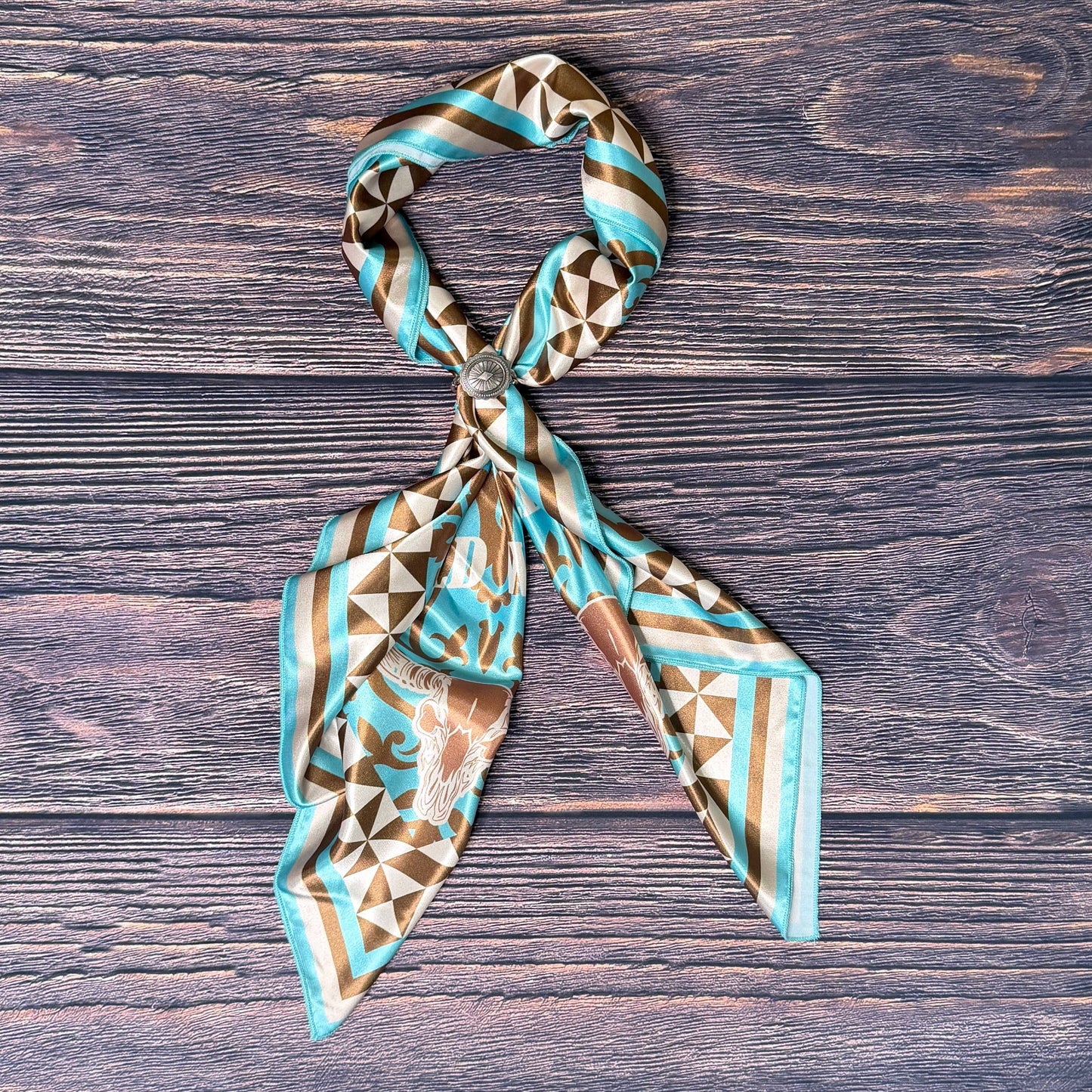 PAILSEY WILD WEST PRINT SILK SCARF 36X36 - Khaki/Jade