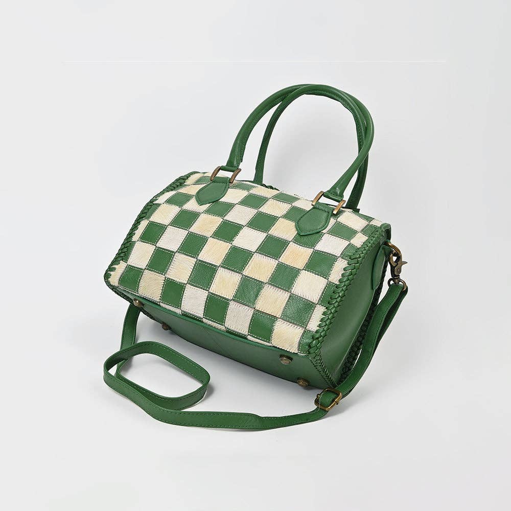 American Darling - Hair-On Hide Satchel Bag for Women Checkered Leather Handbag - ADBGM860A