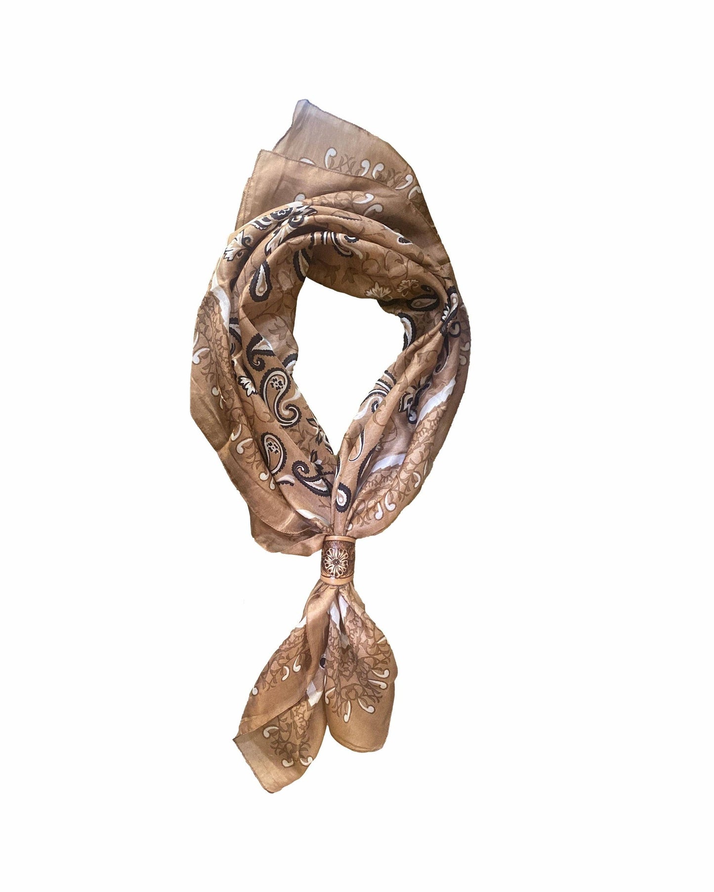 Loyal West - Bandana Canyon Silk Scarves With Handtooled Leather Slider - Saddle Brown