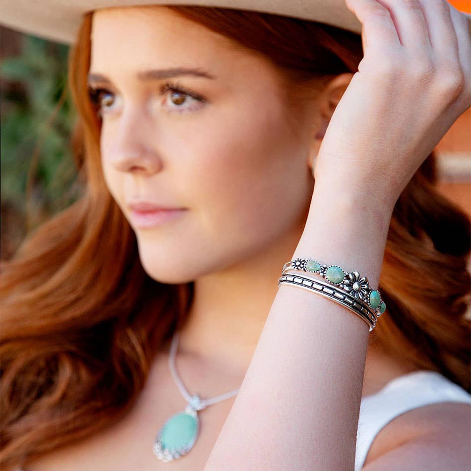 Barse Jewelry - Floral Blue Turquoise and Silver Cuff Bracelet