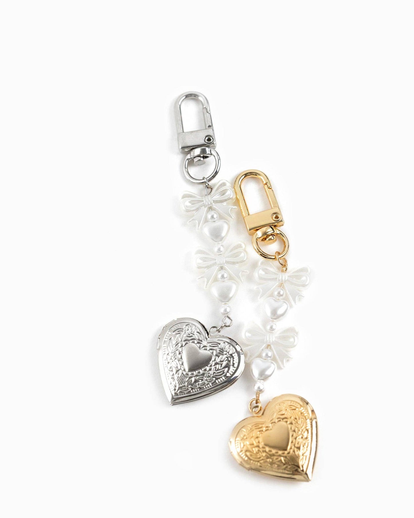 Sessori - Bow Pearl Heart Locket Bag Charm - Gold