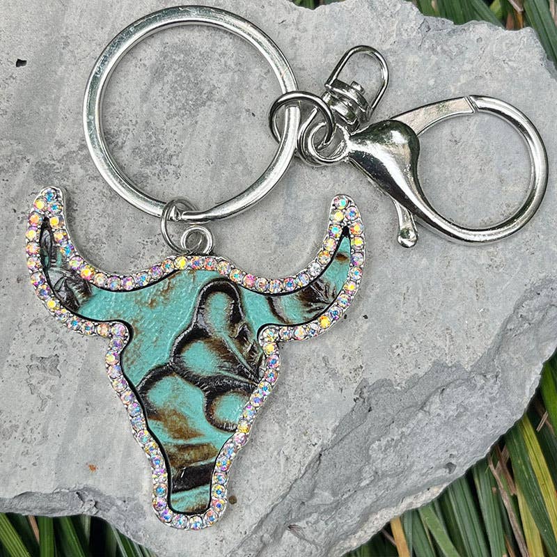 MKS America - Shiny Rhinestone Bull Head Keychain - Color_2 / M