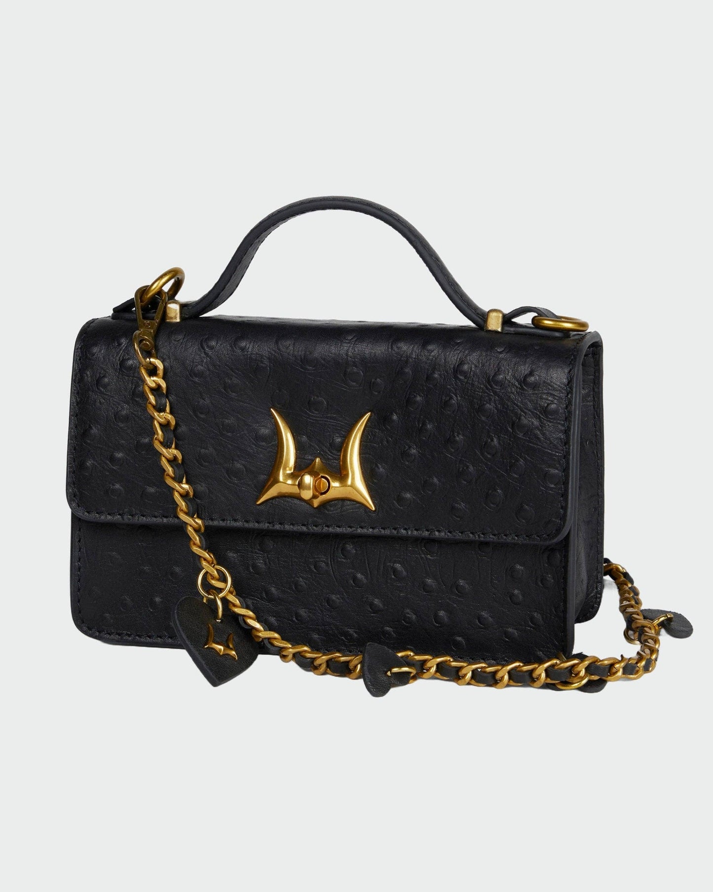 Myra Bag - Loyal West Heart Charm Chain In Black Calf Leather (2 In 1 Crossbody Chain) - Single