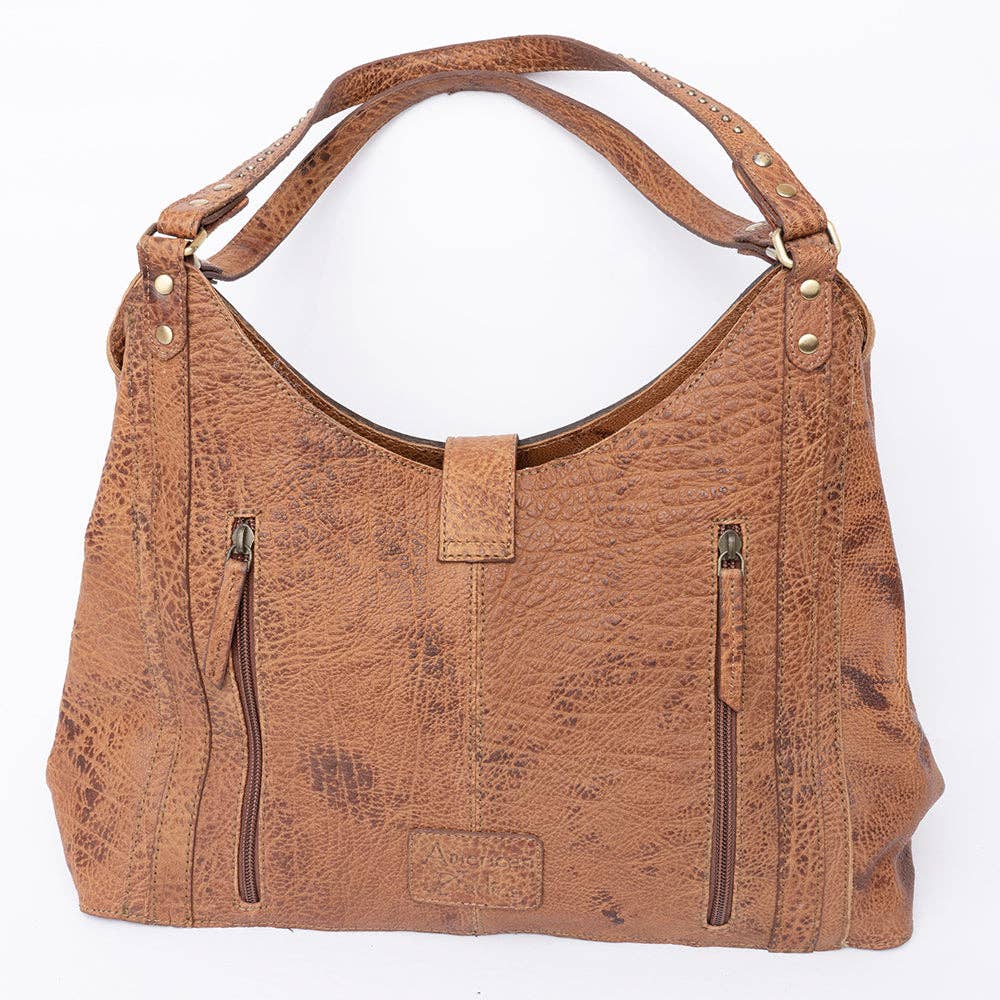 LS Western - ADBGI218 Tooled Leather Hobo Bag with Turquoise Concho & Studded Trim - ADBGI218C