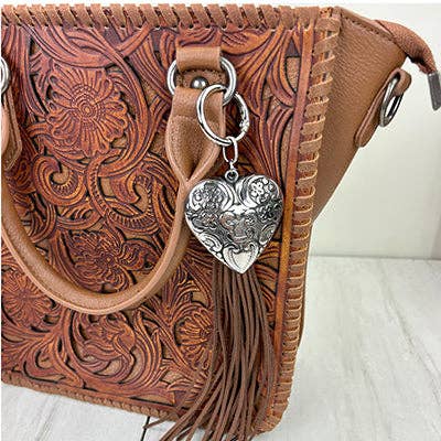 Western Elite Jewelry - PC260406-17                   Western Leather feather with brown tassel Purse charm