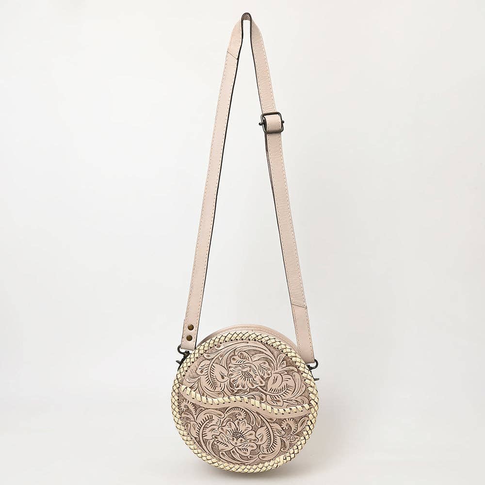 LS Western - ADBG1461 American Darling Western Leather Canteen Bag with Hand-Tooled Floral Detailing | Genuine Leather Crossbody - ADBG1461A