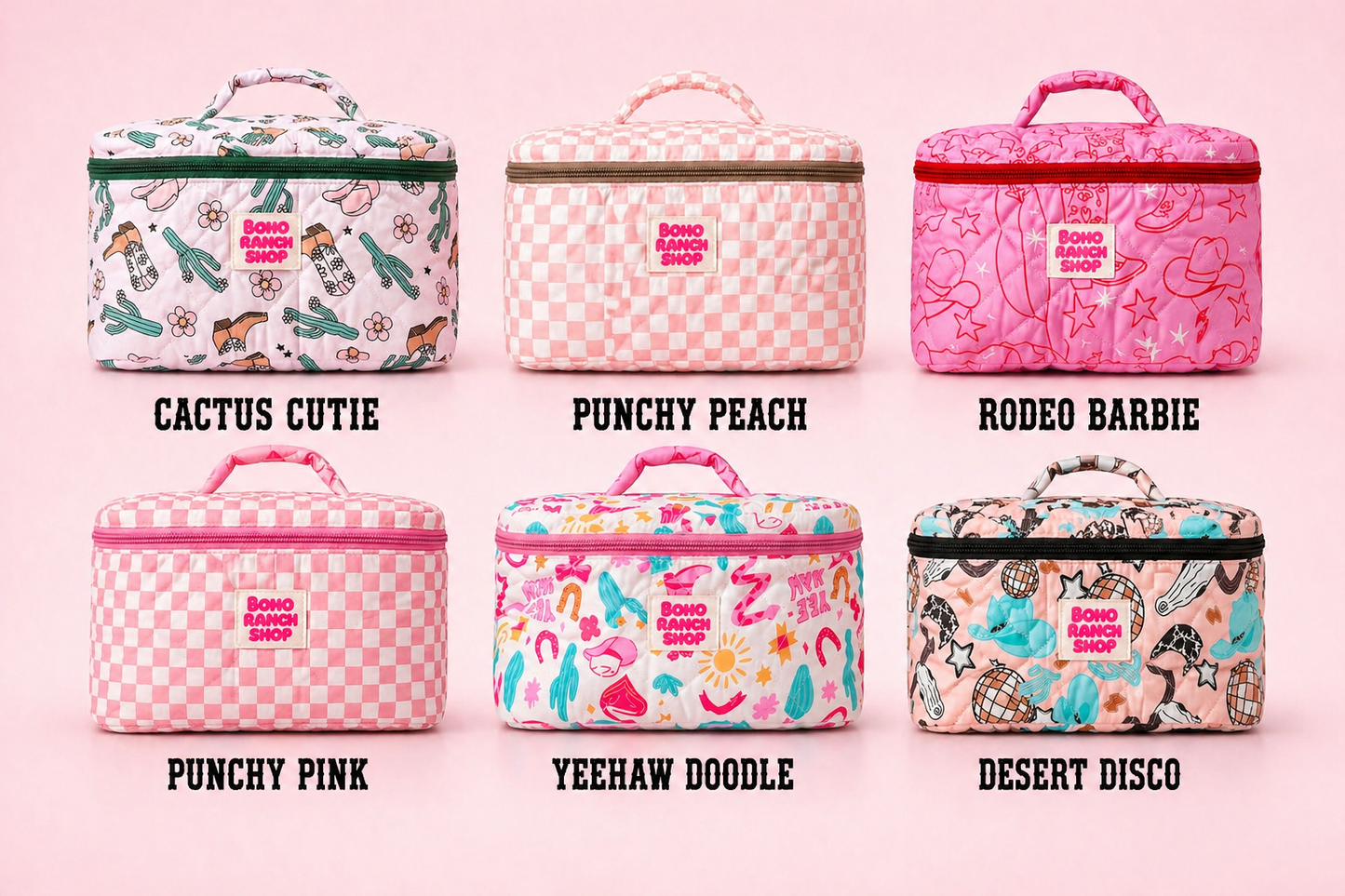 Boho Ranch Shop - Quilted Western Makeup Bag  | Cowgirl Cosmetic Bag Fabric  - YEEHAW DOODLE