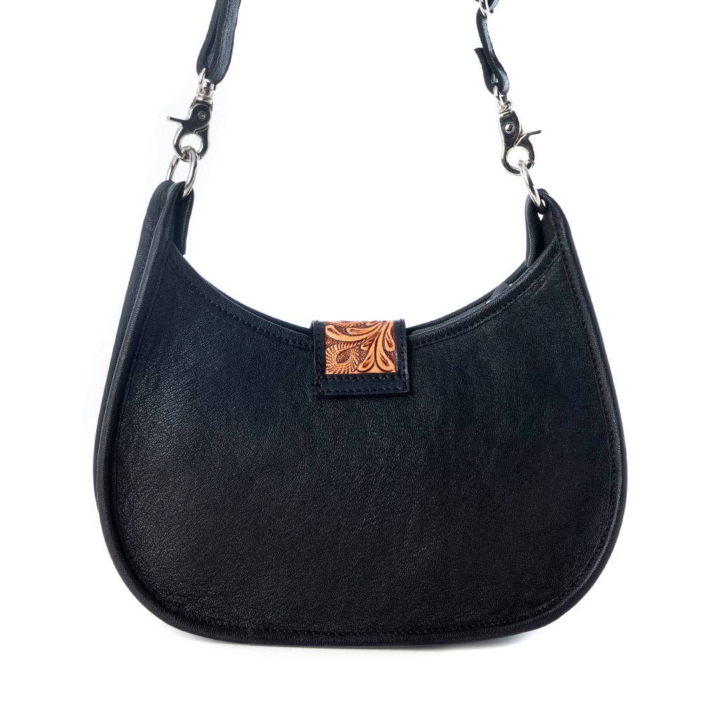 Myra Bag - Santa Fe Handtooled Bag for Women in Black with hairon and studded detail - Black