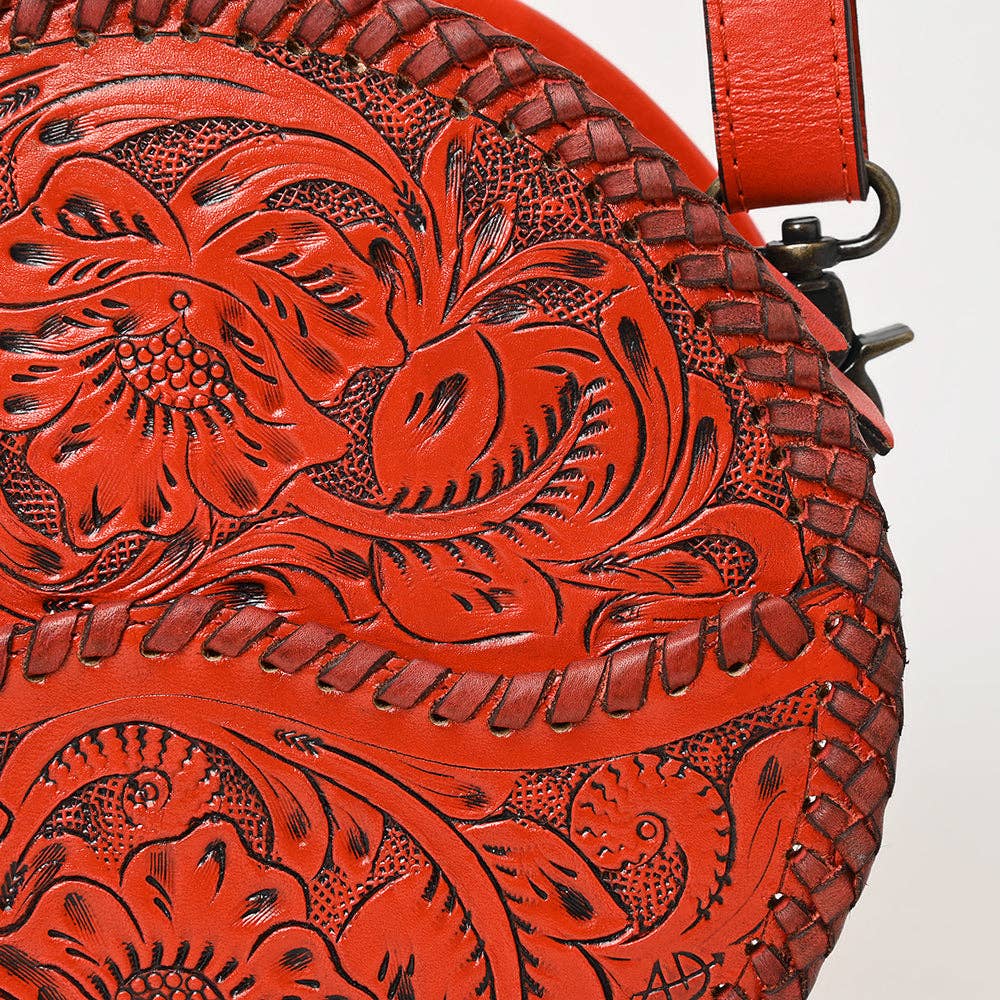 LS Western - ADBG1461 American Darling Western Leather Canteen Bag with Hand-Tooled Floral Detailing | Genuine Leather Crossbody - ADBG1461A