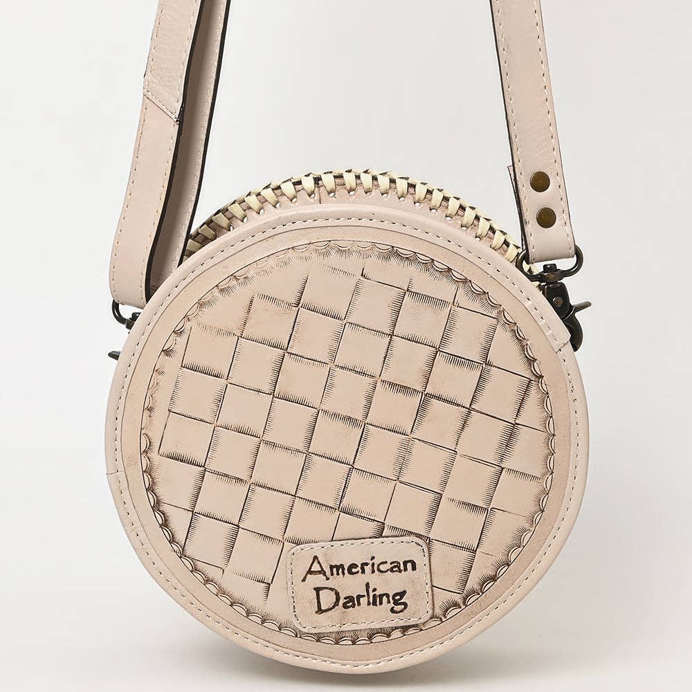 LS Western - ADBG1461 American Darling Western Leather Canteen Bag with Hand-Tooled Floral Detailing | Genuine Leather Crossbody - ADBG1461A